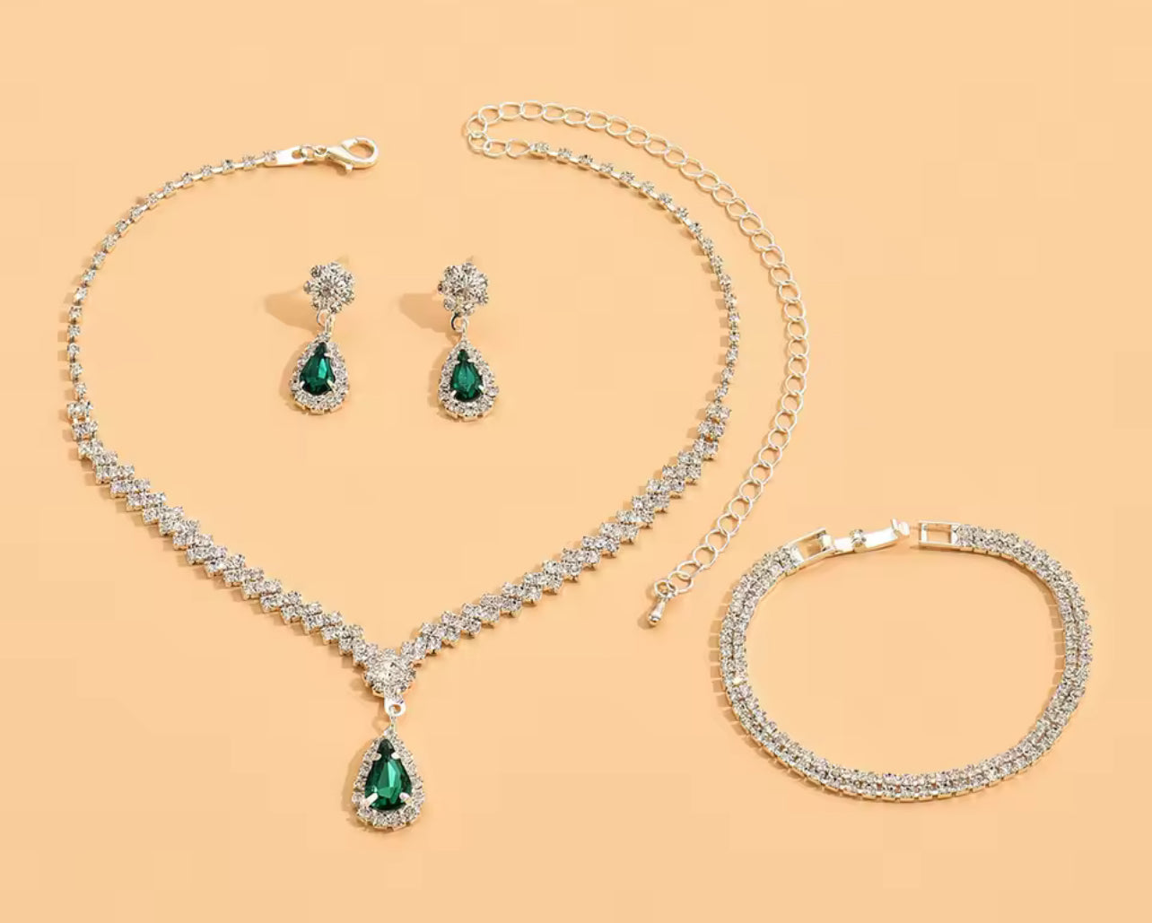 4PC Necklace Earrings Bracelet for Wedding.