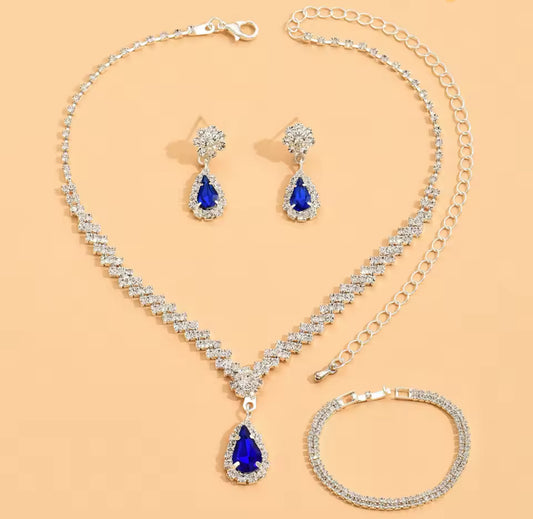 4PC Necklace Earrings Bracelet for Wedding.