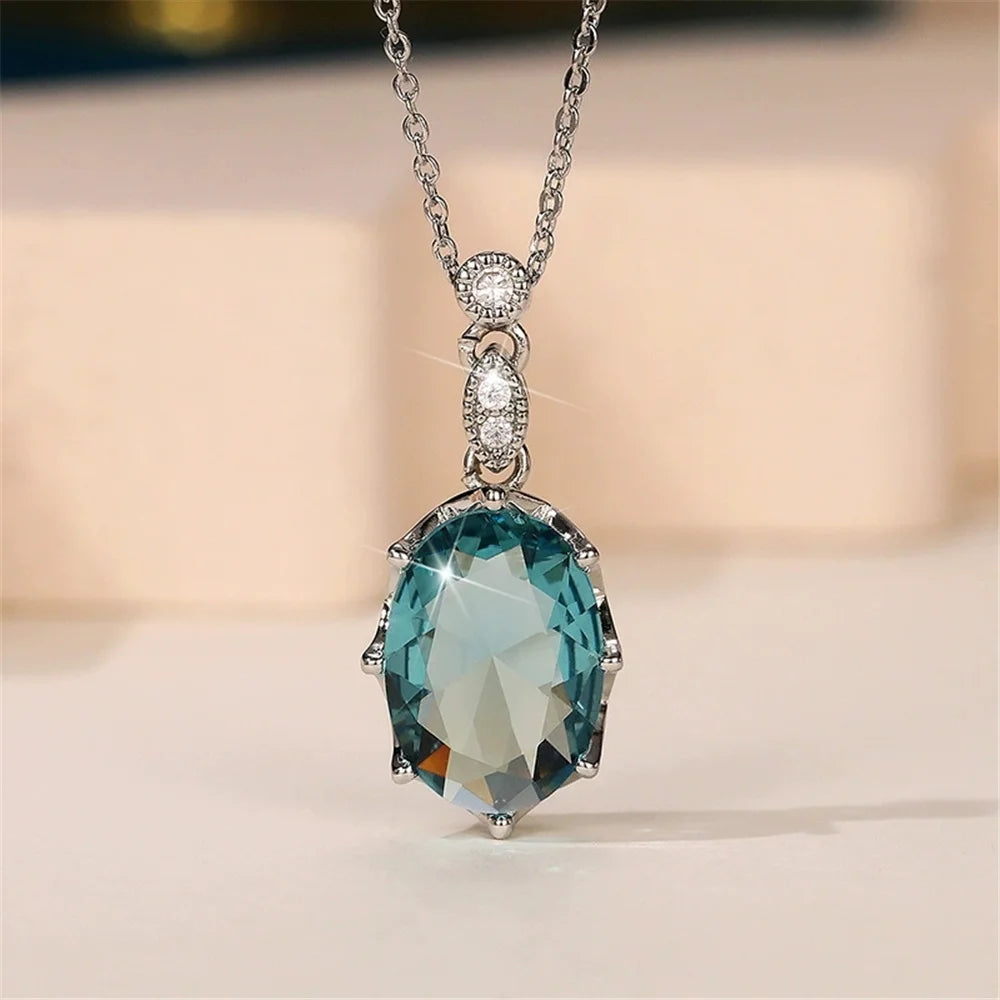 Necklace Crystal White Blue
